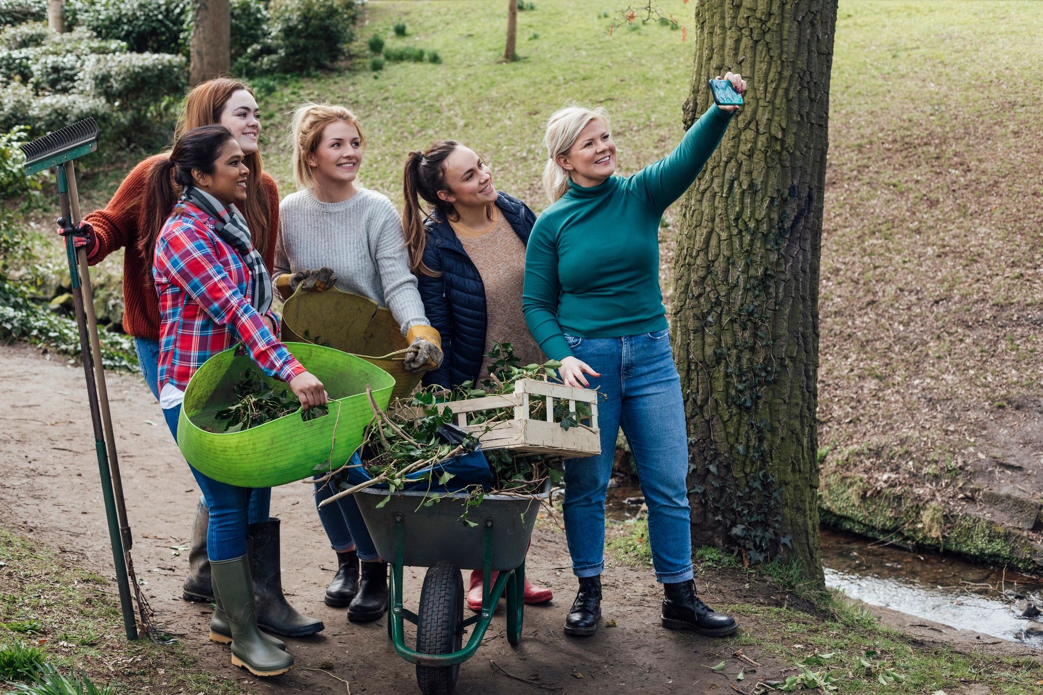 Community volunteers working together in a garden