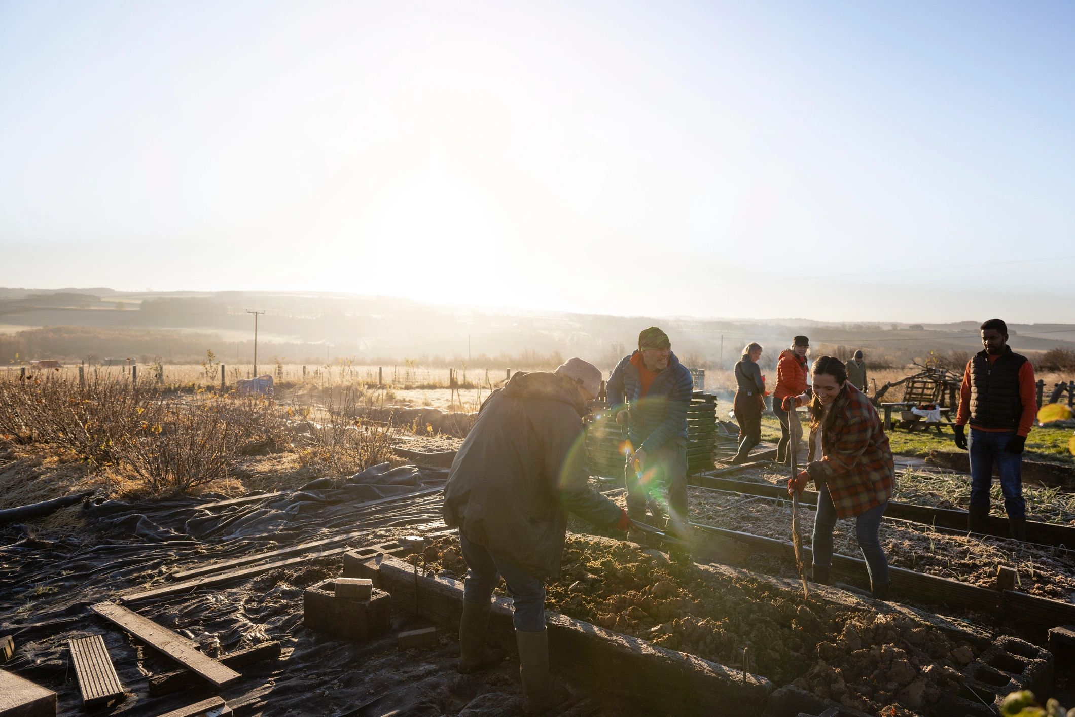 Volunteers preparing a sustainable community farm